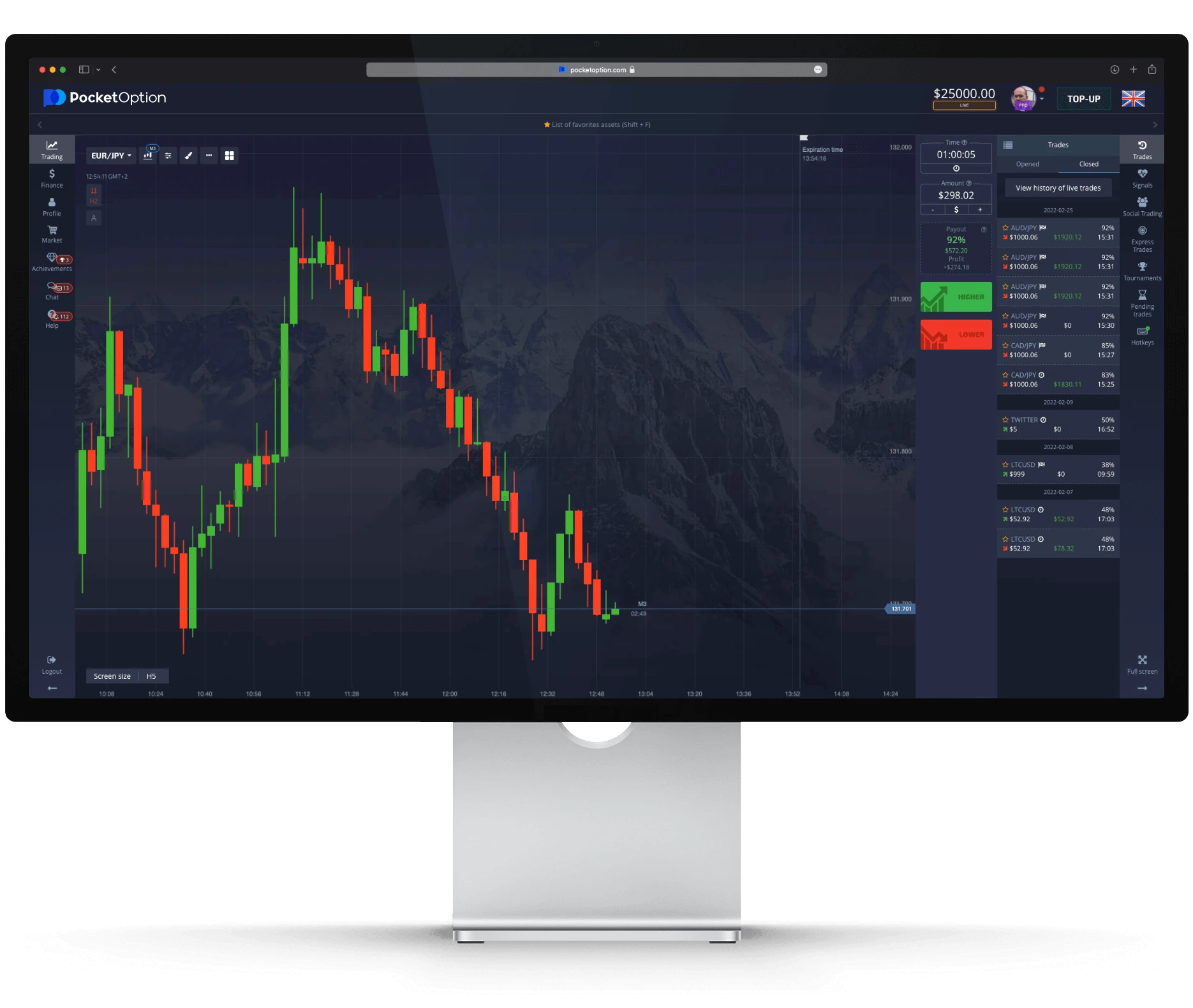 Pocket Option - официальные терминал для торговли опционами в России и на территории СНГ.